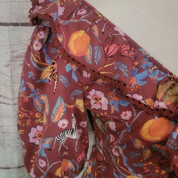 Anthropologie Maeve Ruffled Floral Zebra Print Top Size Small - Picture 6 of 8